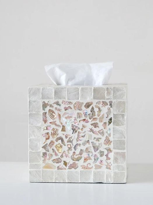 Artisan Crafted Mother of Pearl Tissue Holder - Elegant Handcrafted Decor for a Stylish Home Upgrade