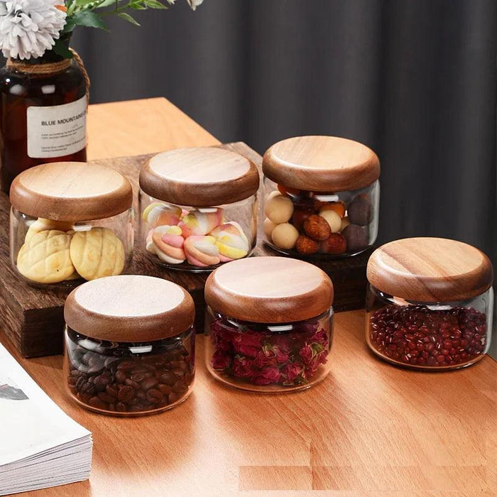 Airtight Glass Spice Jars with Acacia Wood Lid