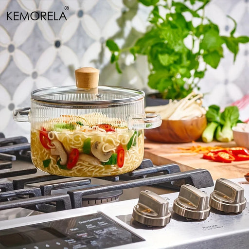 Versatile Glass Cooking Pot Set - 1.6L Heat-Resistant Cookware for Soups, Porridge, and Noodles