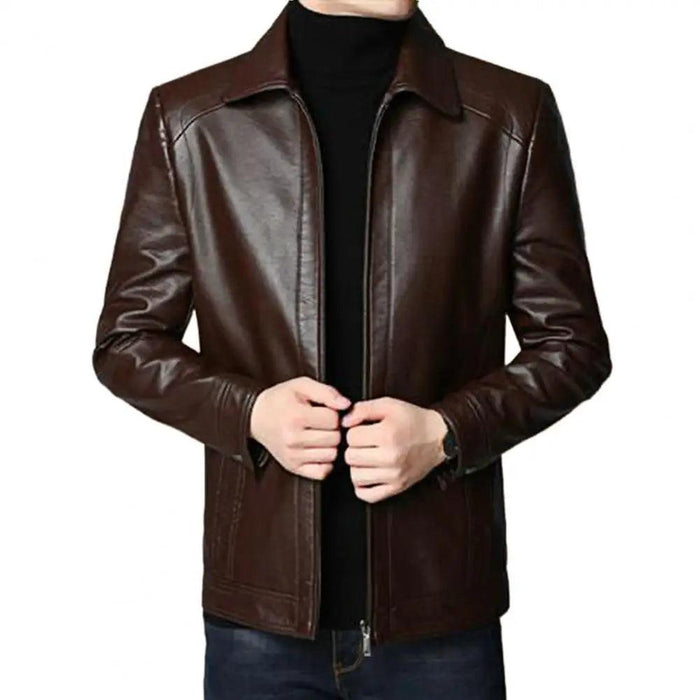 Men's Stylish Faux Leather Biker Jacket - Warm and Windproof Outerwear