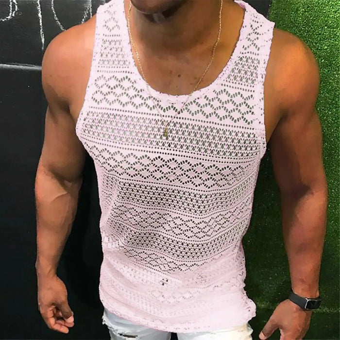 Men's Summer Mesh Tank Top - Breathable Sleeveless Fitness Vest with See-Through Design