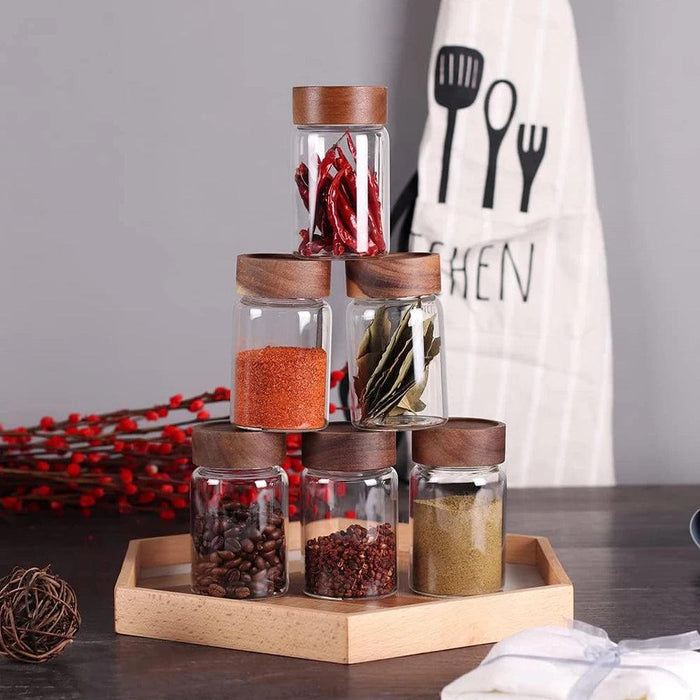 Stylish Airtight Glass Containers with Acacia Wood Lids - Ideal for Food and Spice Storage