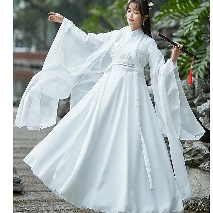 Elegant White Tang Dynasty Hanfu Dress for Women - Perfect for Cosplay and Magical Gatherings