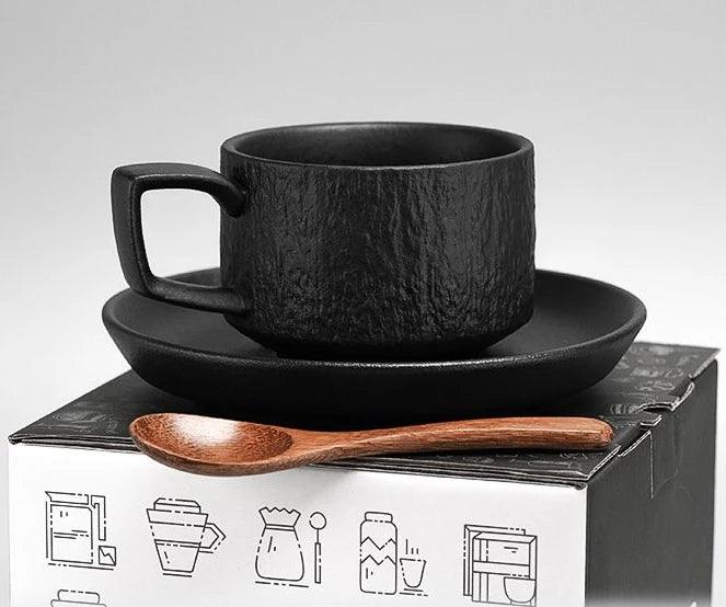 Japanese Rock Texture Porcelain Coffee Cup and Plate Collection - Enhance Your Drinking Experience