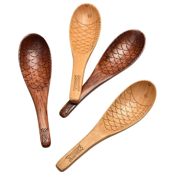 Charming Handcrafted Fish-Shaped Japanese Wooden Rice Spoon - Short-Handled Kitchen Essential