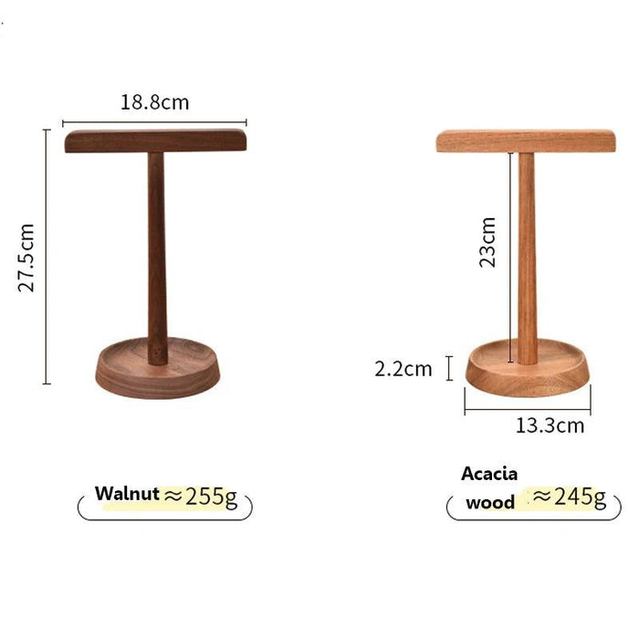 Sophisticated Dual Headphone Stand in Black Walnut & Acacia Wood with Elegant Storage Base