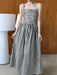 Elegant Black Striped Pleated Sleeveless Long Strap Dress for Women - Spring/Summer 2024 Fashion