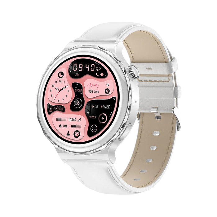 Sleek White Smartwatch with Health Tracking Features and NFC Support