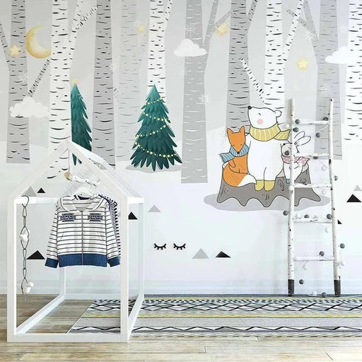 Nordic Enchantment: Customizable Forest Animal Wallpaper Mural for Stylish Home Decor