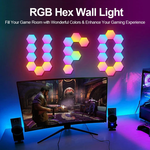 Dynamic RGB Hexagonal Music Sync Wall Panel Set - Versatile Lighting Design for Game Rooms and Bedrooms