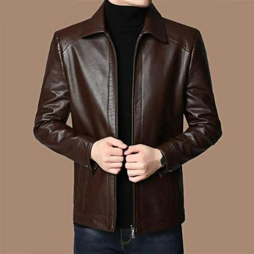 Men's Stylish Faux Leather Motorcycle Jacket - Windproof Fall & Winter Outerwear with Zip Closure