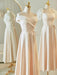 Charming Off-Shoulder Champagne Satin Bridesmaid Dress with Adjustable Lace-Up Back