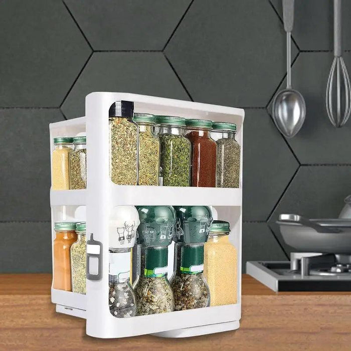 Pull & Rotate Dual-Layer Spice Organizer - 28x13x27CM Kitchen Storage Solution