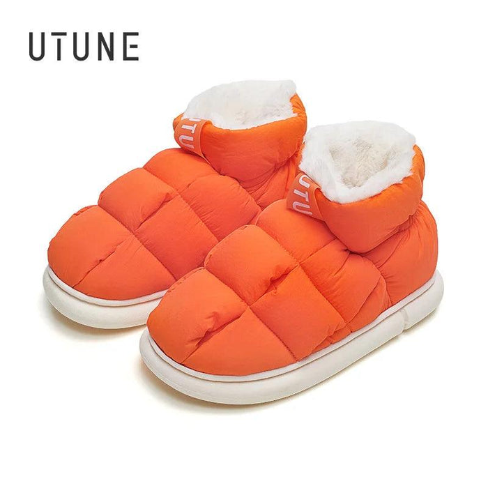 Couples' Cozy Winter Waterproof Snow Boots & Plush High-Top Slip-Ons Set