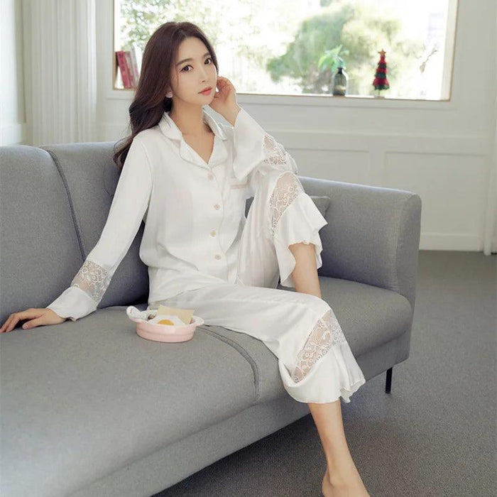 Elegant Lace Ice Silk Pajama Set for Women