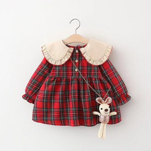 Festive Plaid Christmas Dress for Girls 9 Months to 3 Years with Cute Rabbit Accents