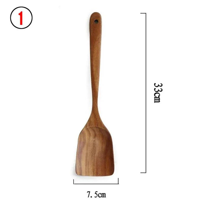 Sustainable Teak Wood 7-Piece Kitchen Utensil Set - Eco-Friendly Cooking Tools