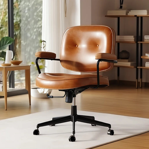Elegant White Leather Rolling Desk Chair with Swivel Motion