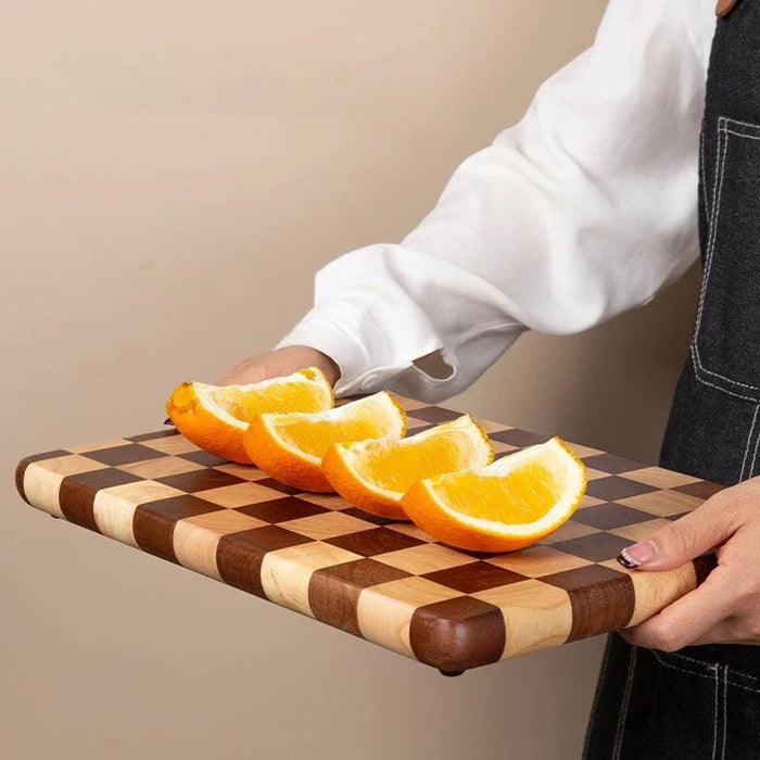 Artisan Acacia Wood Cutting Board with Unique Checkerboard Pattern - Non-slip Solid Wood Kitchen Essential