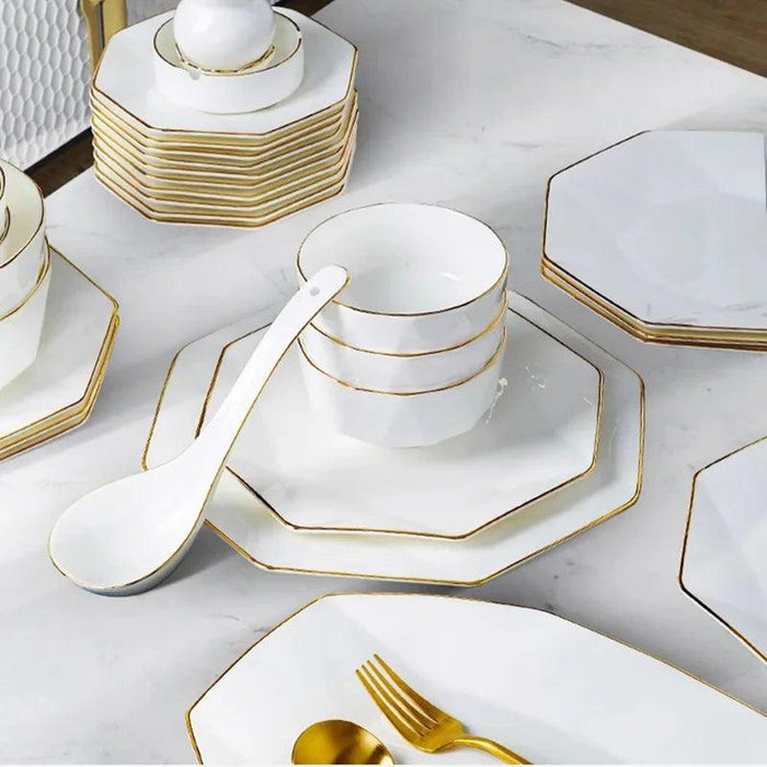 Elevate Your Dining Experience with White Bowl Ceramic Tableware Set and Cutlery Kit