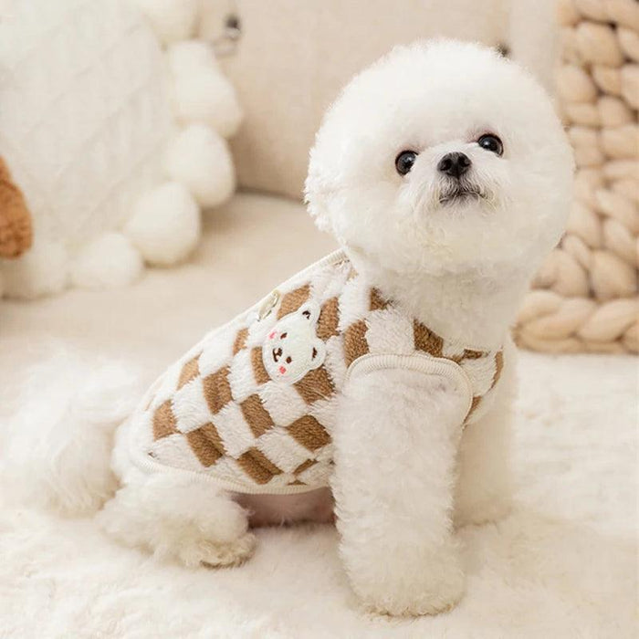 Cozy Plush Sweet Bear Print Winter Sweater for Small Dogs & Puppies with Secure Buckle Closure