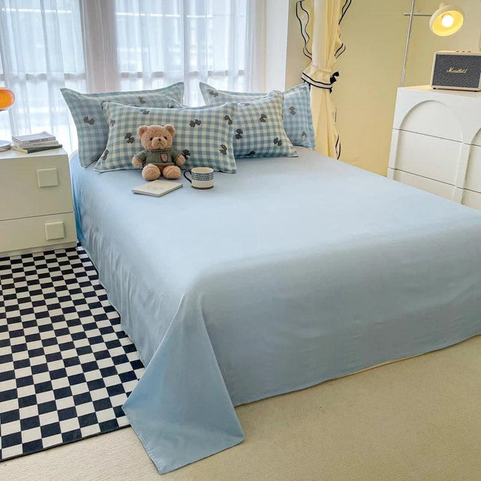 Korean Style Blue Plaid Duvet Cover Set for Kids