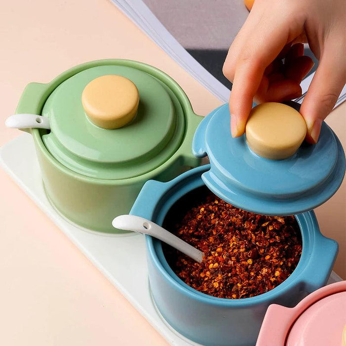 Elegant Ceramic Spice Storage Set - Stew Cup, Oil Dispenser, and Sauce Container