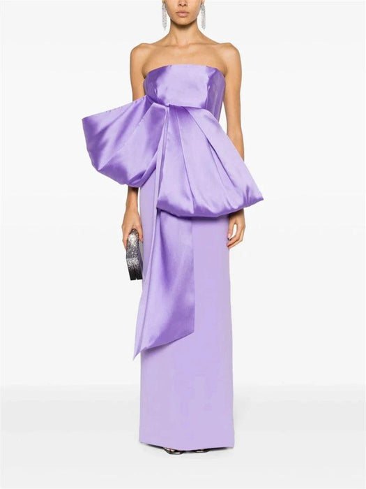 Customizable Elegant Strapless Purple Evening Dress with Pleated Design for Women