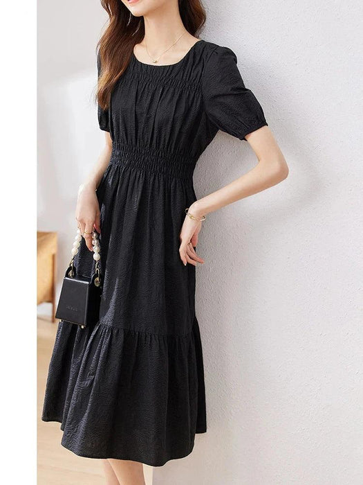 Elegant Black Hepburn Style Pleated Dress for Women - 2024 Summer Office Lady Fashion