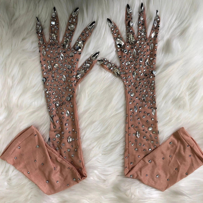 Sparkling Rhinestone Performance Gloves - Illuminate Your Stage Presence and Nightlife Style