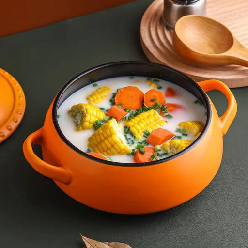 Luxurious Orange Nordic Ceramic Casserole with Double Handles for Gourmet Cooking