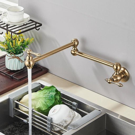 Sleek Brushed Gold Brass Wall-Mounted Pot Filler Faucet for a Chic Kitchen Upgrade