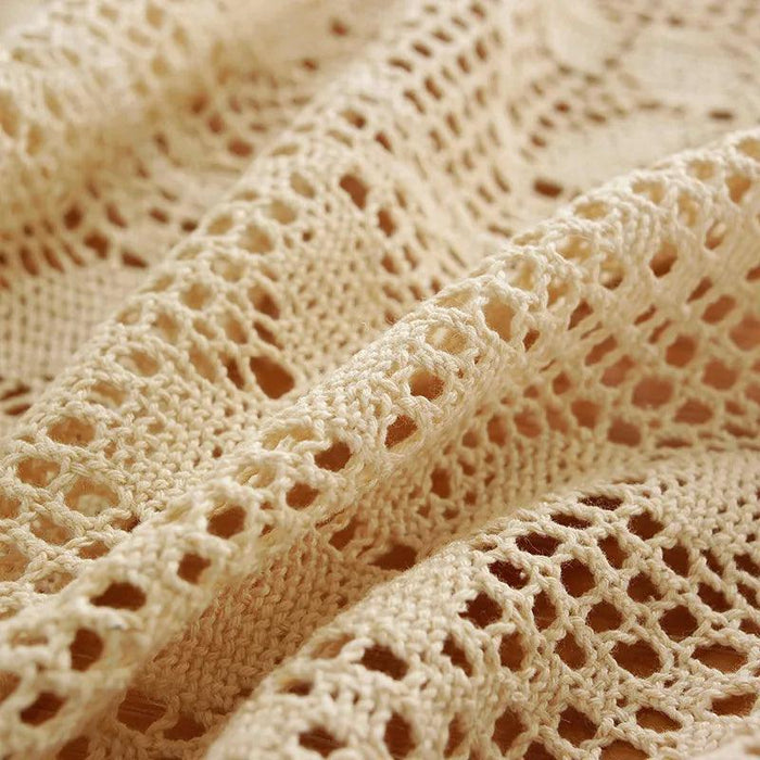 Rustic Elegance Handcrafted Crochet Beige Table Cover - Perfect for Dining, Bridal Celebrations, and Home Decor