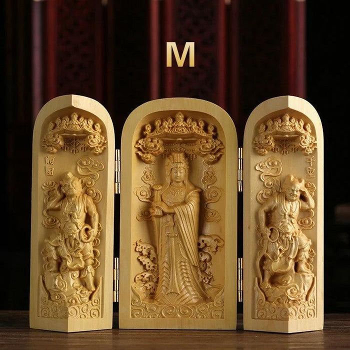 Exquisite Boxwood Carving of Thousand-Handed Guanyin with Elegant Packaging