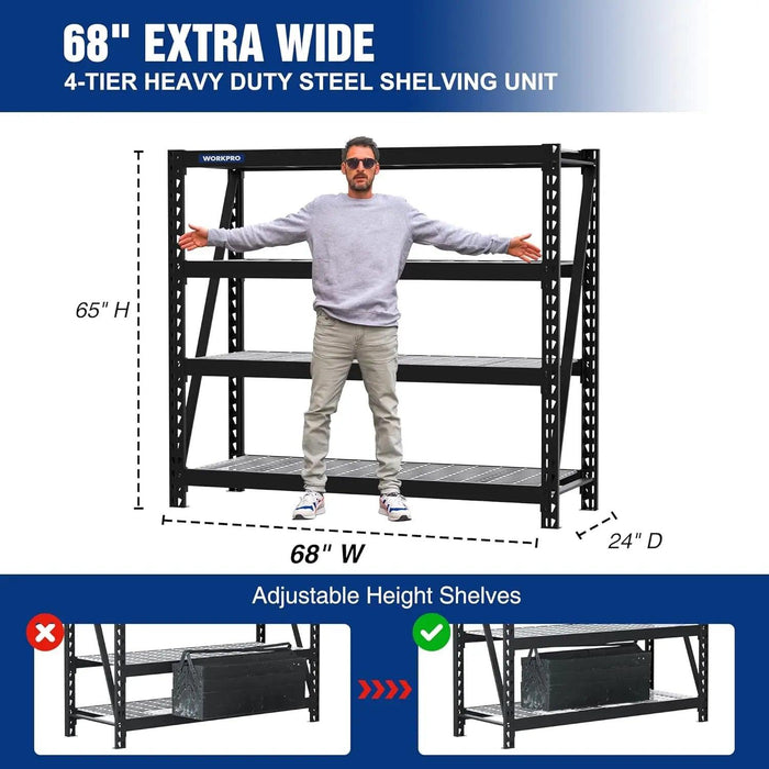 Heavy-Duty 4-Tier Metal Garage Storage Rack - 7200 lbs Load Capacity