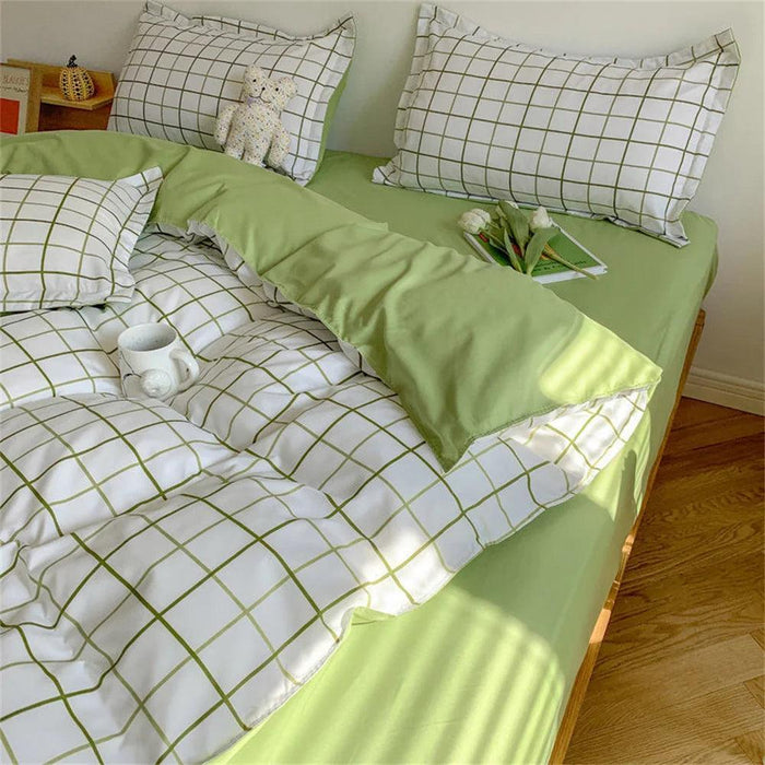 Ins Green Grid Bedding Set