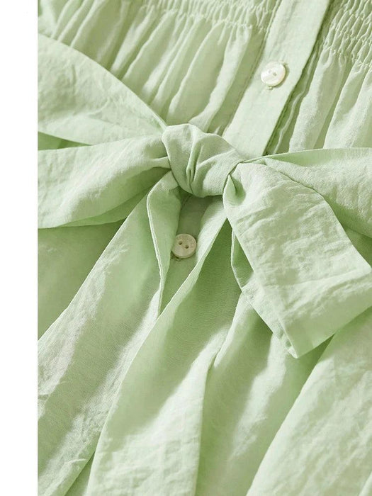 Summer Elegance: Light Green Smocked A-Line Dress with Belt