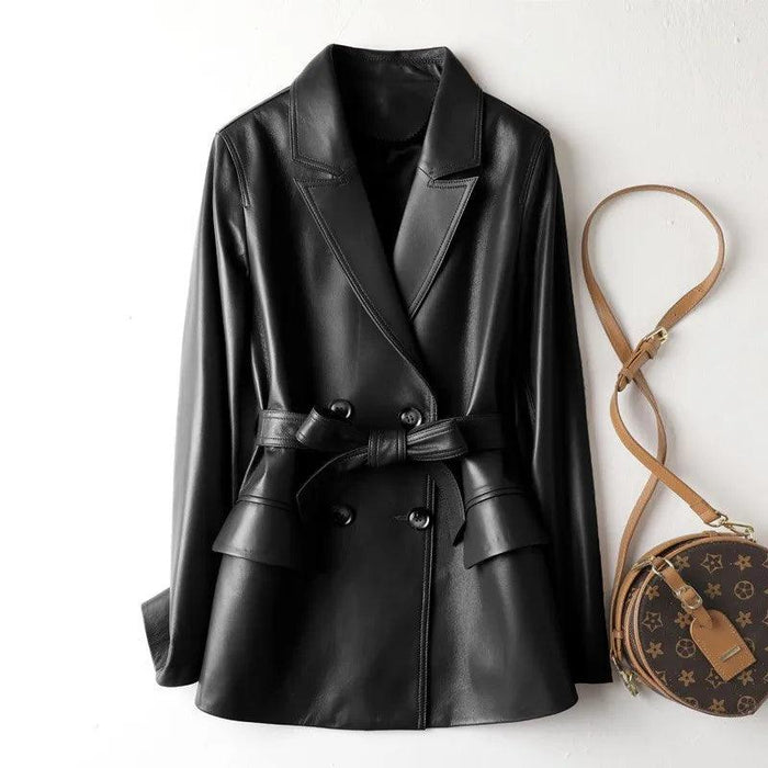 Elegant MIDI Cut Genuine Leather Jacket for Women - Flattering and Timeless Design