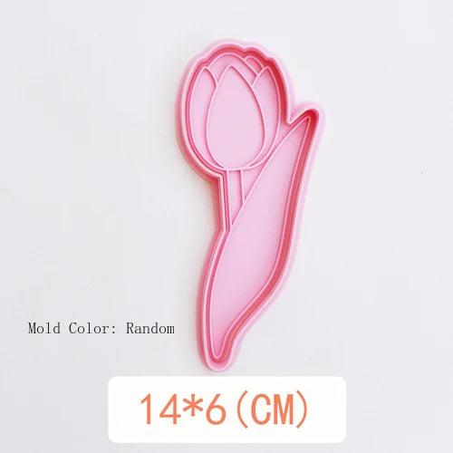 Embossed Tulip Cookie Cutter Mold for Baking and Cake Decoration - Food-Grade Pastry Tool