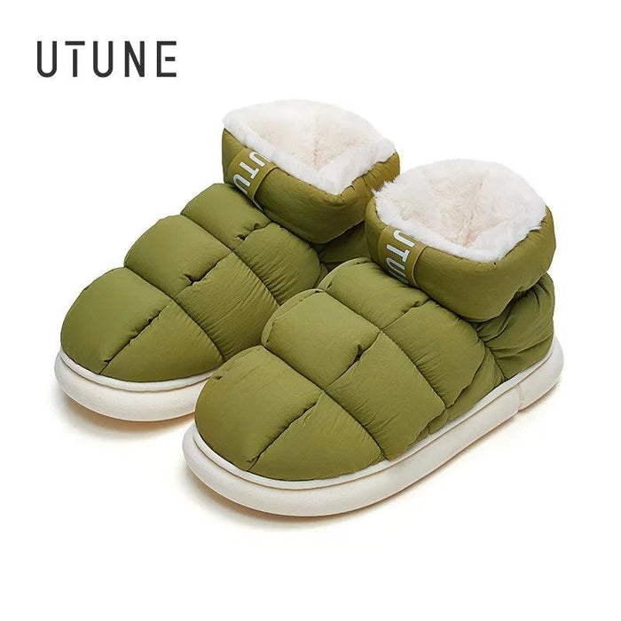 Couples' Cozy Winter Waterproof Snow Boots & Plush High-Top Slip-Ons Set