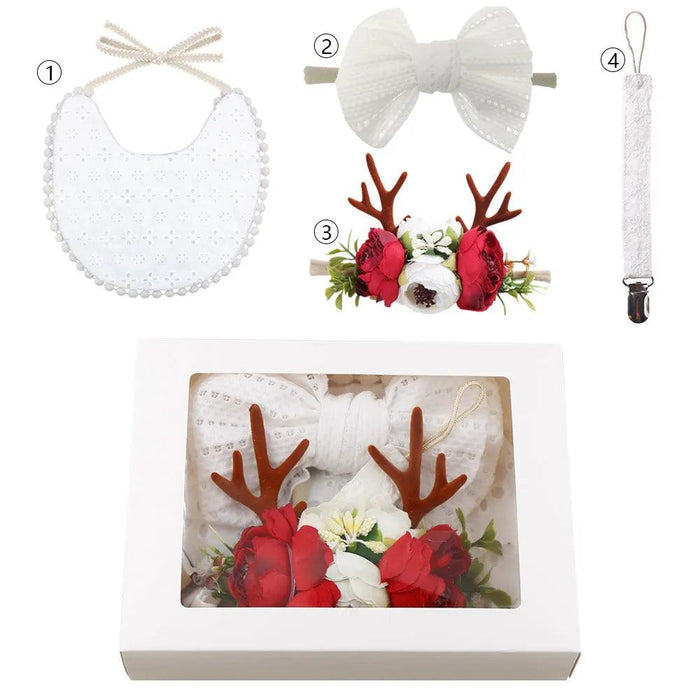 Charming Holiday Floral Baby Bib Set with Pacifier Clip - Perfect Christmas Gift