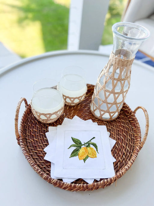 Elevate Your Table Setting with Lemon Lace Embroidered Cocktail Napkin - Customizable Touch of Elegance