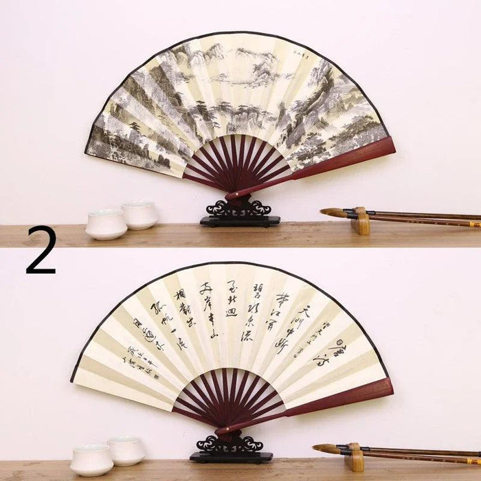 Vintage Silk Folding Fan with Bamboo Handle - Stunning Handheld Accessory for Celebrations and Home Sophistication