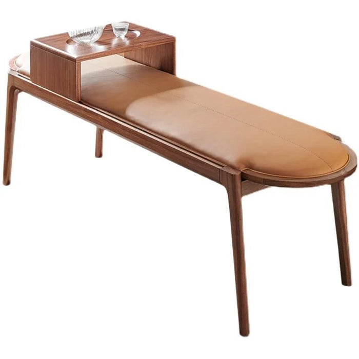 Elegant Leather-Upholstered Solid Wood Bench with Hidden Shoe Storage