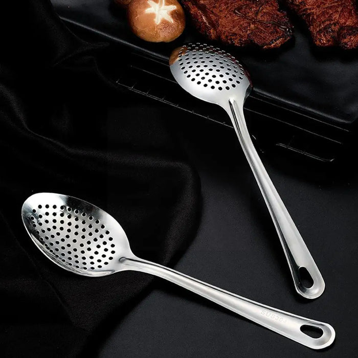 Stainless Steel Dessert and Fruit Serving Spoon Set - Elegant Kitchen Utensil for Serving and Straining