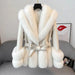 Luxurious V-neck Fox Fur and Sheepskin Winter Coat