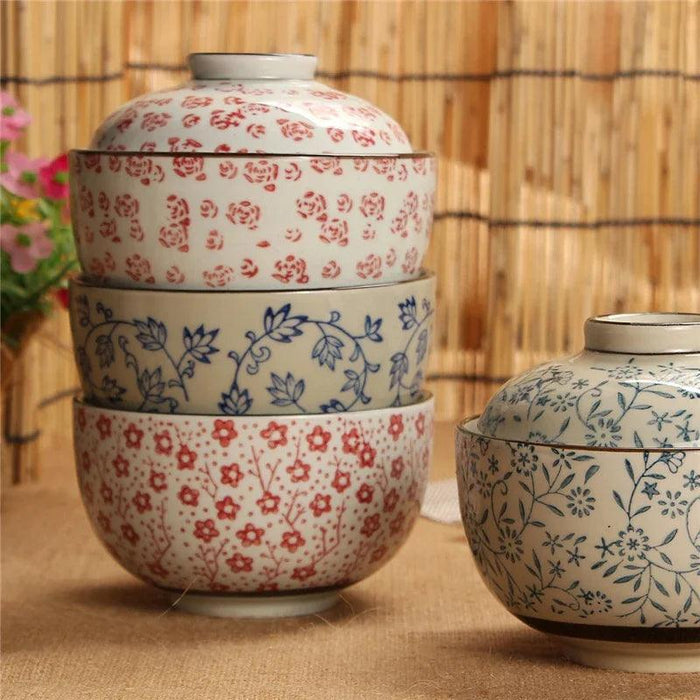 Exquisite Hand-Painted Japanese Porcelain Stew Bowl Set with Lids