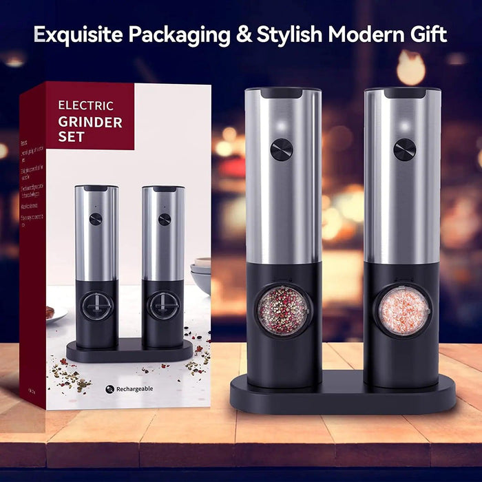 One-Handed USB Rechargeable Electric Spice Grinder Set with Adjustable Coarseness