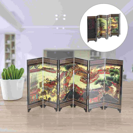 Elegant Vintage Chinese Mini Folding Screen - Stylish Room Divider for Office and Home Decor