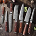 Luxurious 7-Piece Damascus Steel Knife Set with Artisan Rosewood Handles